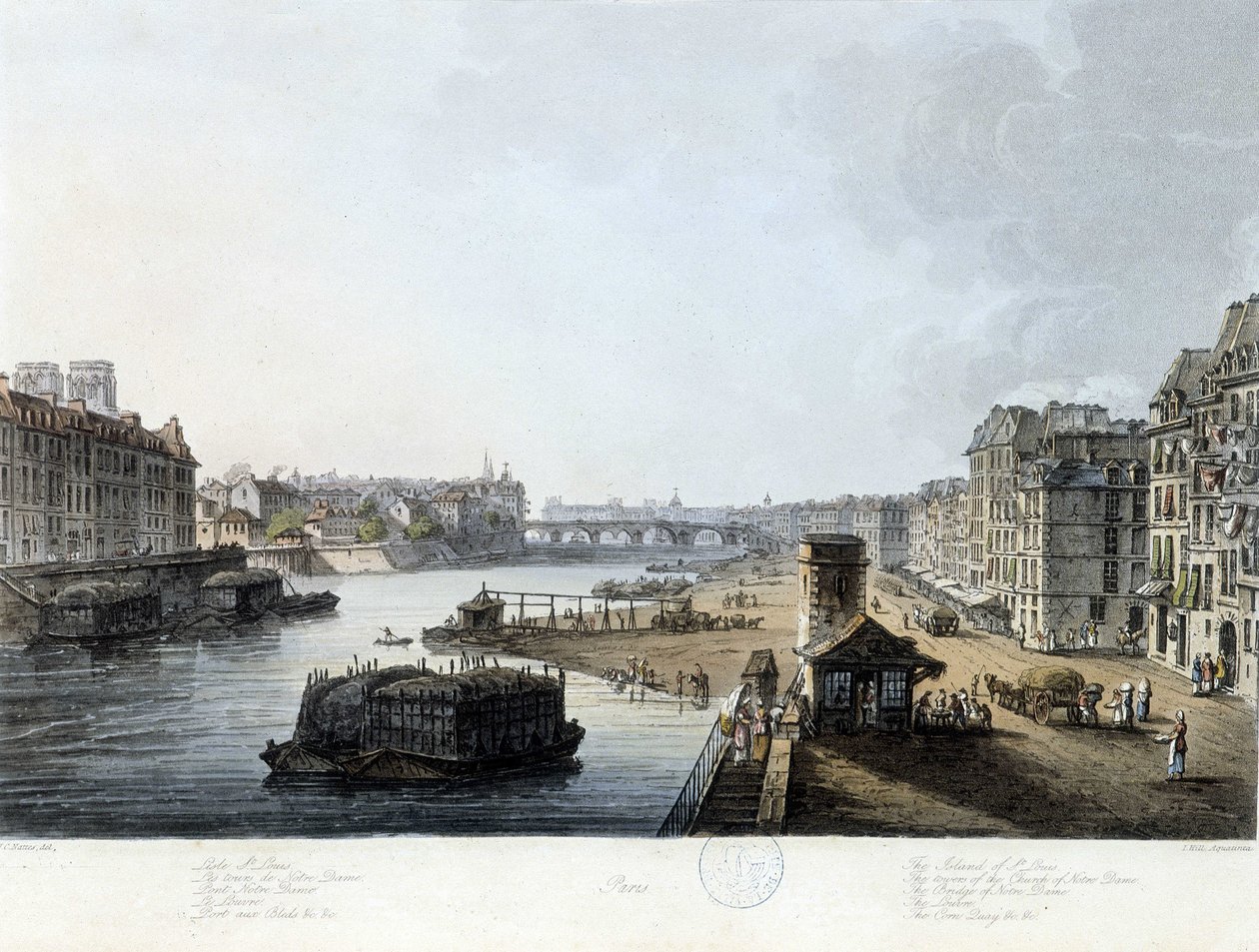 Paryż, most Notre-Dame - rysunek J.C. Mats, ok.1810 autorstwa John Claude Nattes