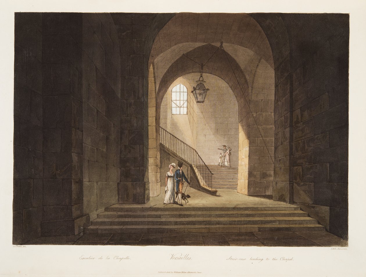 Schody prowadzące do kaplicy, ilustracja z Wersalu, Paryża i Saint Denis, wyd. 1806 (akwatinta) autorstwa John Claude Nattes