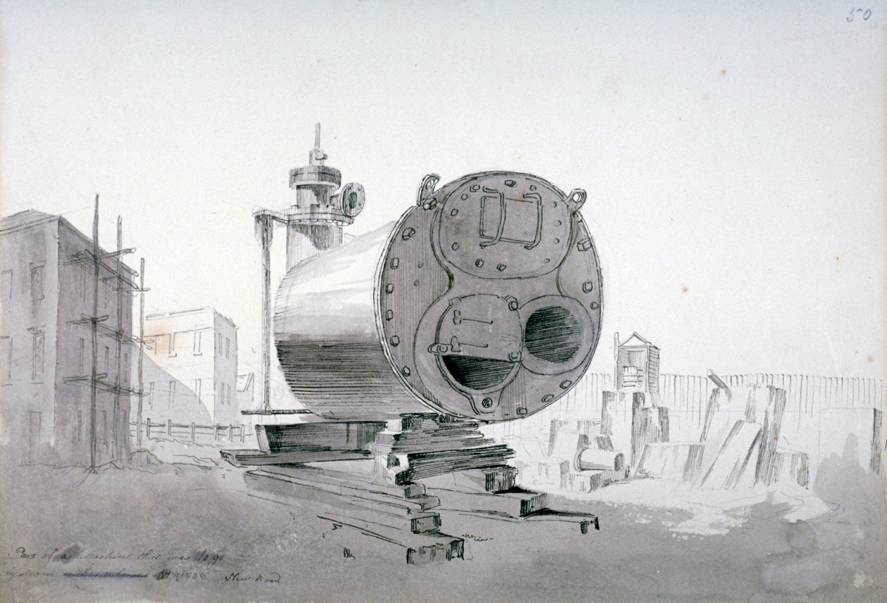 Maszyna parowa, New Road, Islington, Londyn, 1808 autorstwa John Claude Nattes