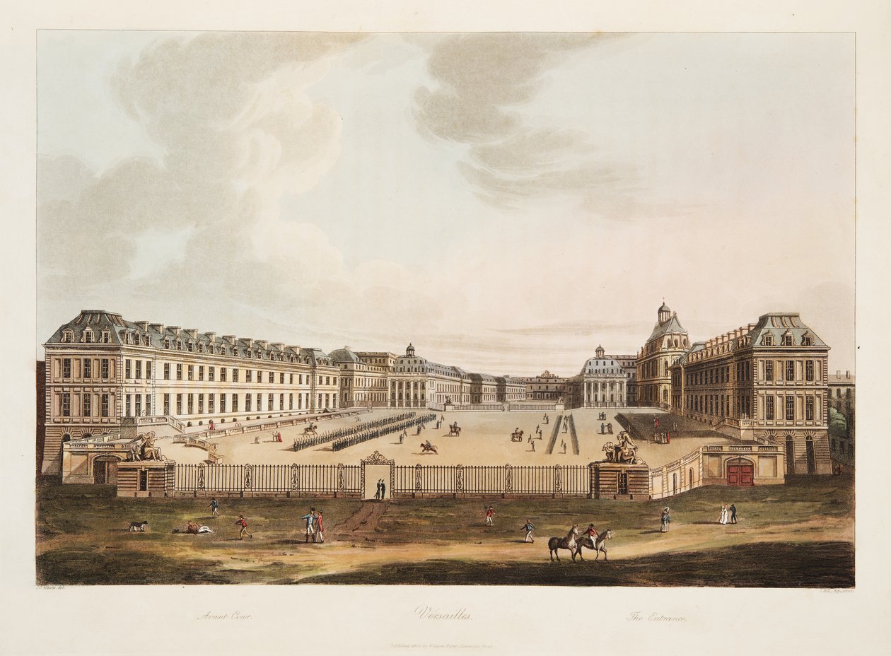 Wejście, ilustracja z Wersalu, Paryża i Saint Denis, wyd. 1805 (akwatinta) autorstwa John Claude Nattes