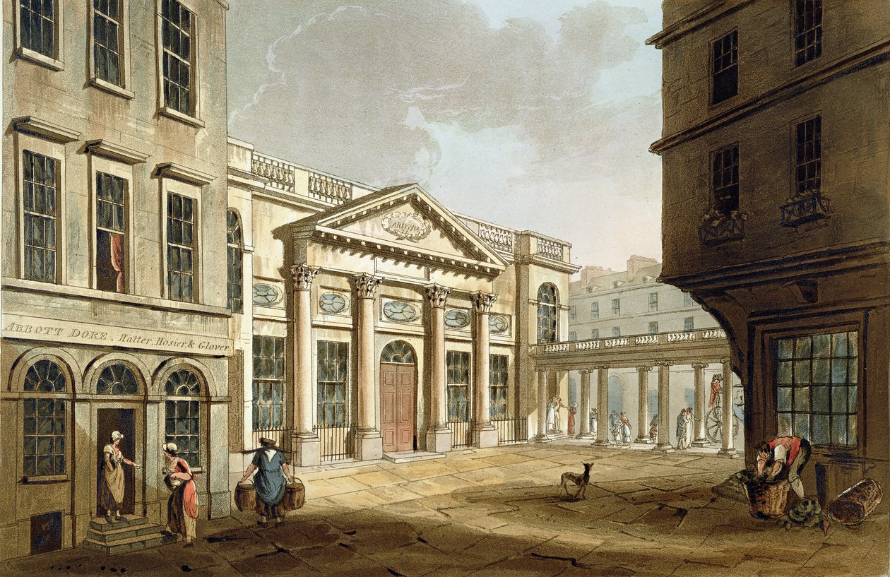 Pijalnia, z „Łaźnia ilustrowana serią poglądów”, sztychowana przez Johna Hilla (1770-1850) wyd. przez Williama Millera, 1804 (akwatinta) autorstwa John Claude Nattes