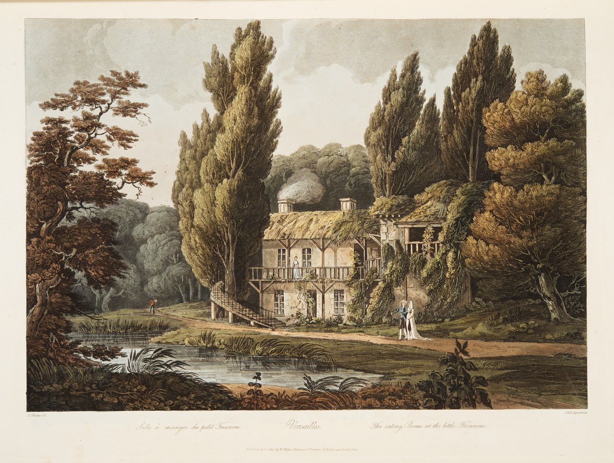 Wersal, Jadalnia w Little Trianon, ilustracja z Wersalu, Paryża i Saint Denis, wyd. 1805 (akwatinta) autorstwa John Claude Nattes
