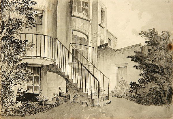 Widok domu w Bayswater należącego do pana Wilsona, ok. 1808 (pióro i atrament oraz pranie na papierze) autorstwa John Claude Nattes