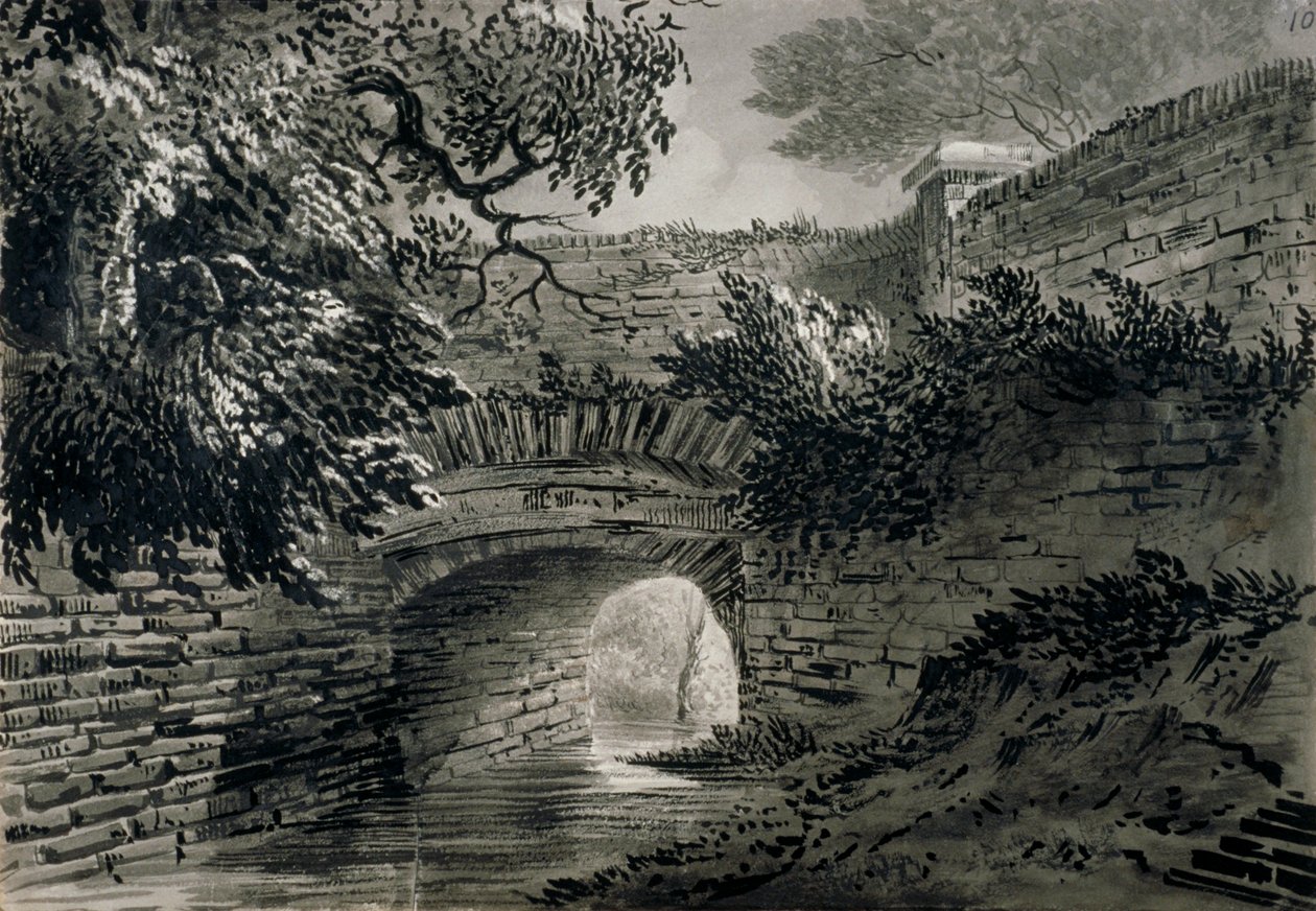 Widok odcinka systemu odwadniającego Serpentine w Hyde Parku, Londyn, ok. 1817 r. autorstwa John Claude Nattes