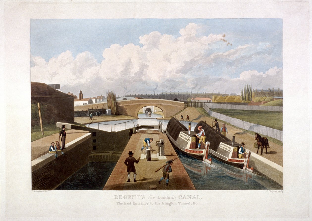 Kanał Regenta, z barkami, Islington, Londyn, 1822 autorstwa John Cleghorn