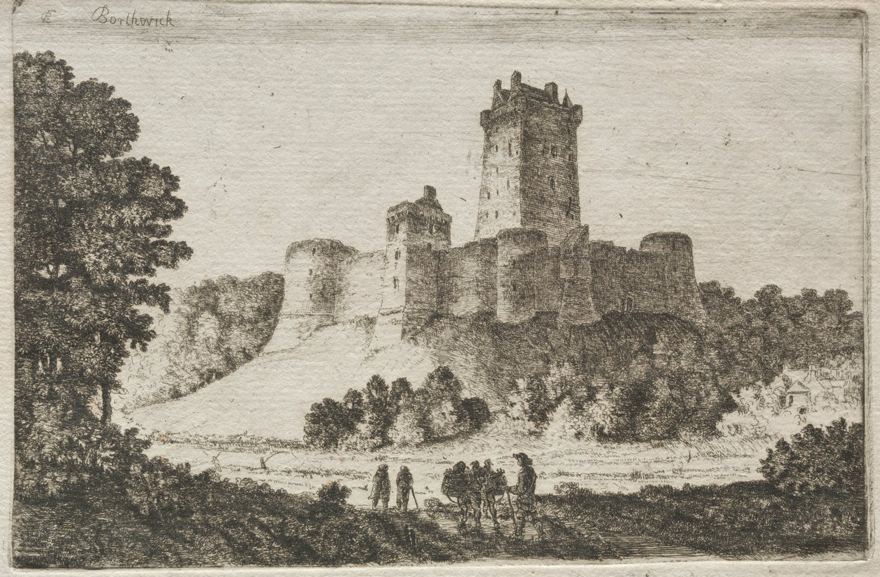 Zamek Borthwick od wschodu. autorstwa John Clerk of Eldin