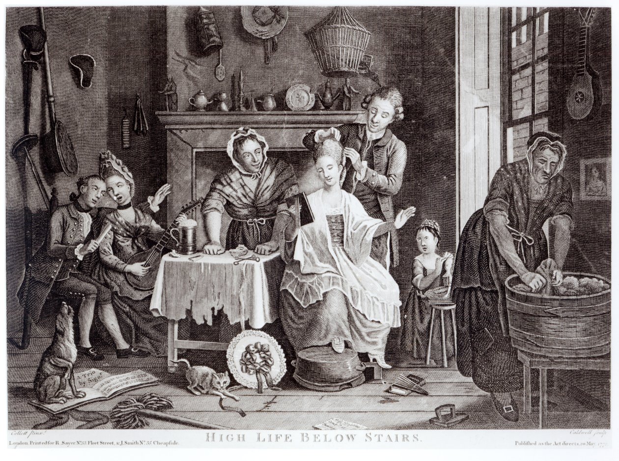 „High Life Below Stairs“, graviruotas Caldwello, pub. 1772 m. poli autorstwa John Collet