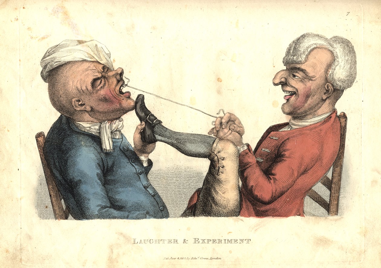 Śmiech i eksperyment, z „Pasji humorystycznie nakreślonych”, wydanej w 1810 r. autorstwa John Collier