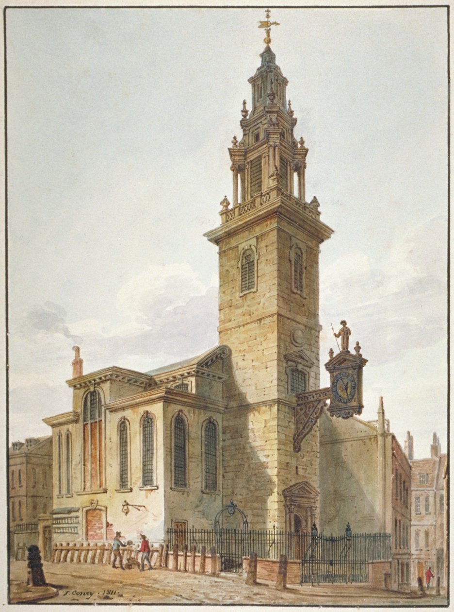 Widok kościoła St James Garlickhythe, City of London, 1811 autorstwa John Coney