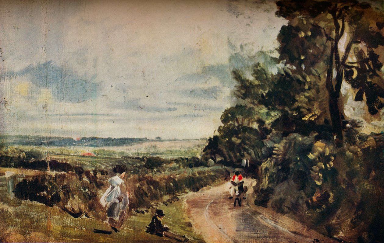 Wiejska droga z drzewami i figurami prosto, Willy Lotts House verso, c1830. autorstwa John Constable