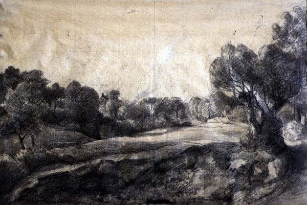 Dell, ok. 1805 (czarna kreda na papierze płowożółtym) autorstwa John Constable