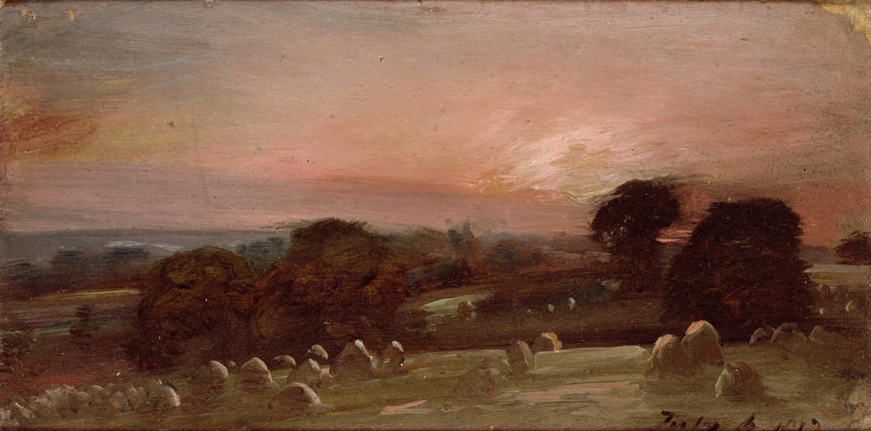 Hayfield w pobliżu East Bergholt o zachodzie słońca? autorstwa John Constable