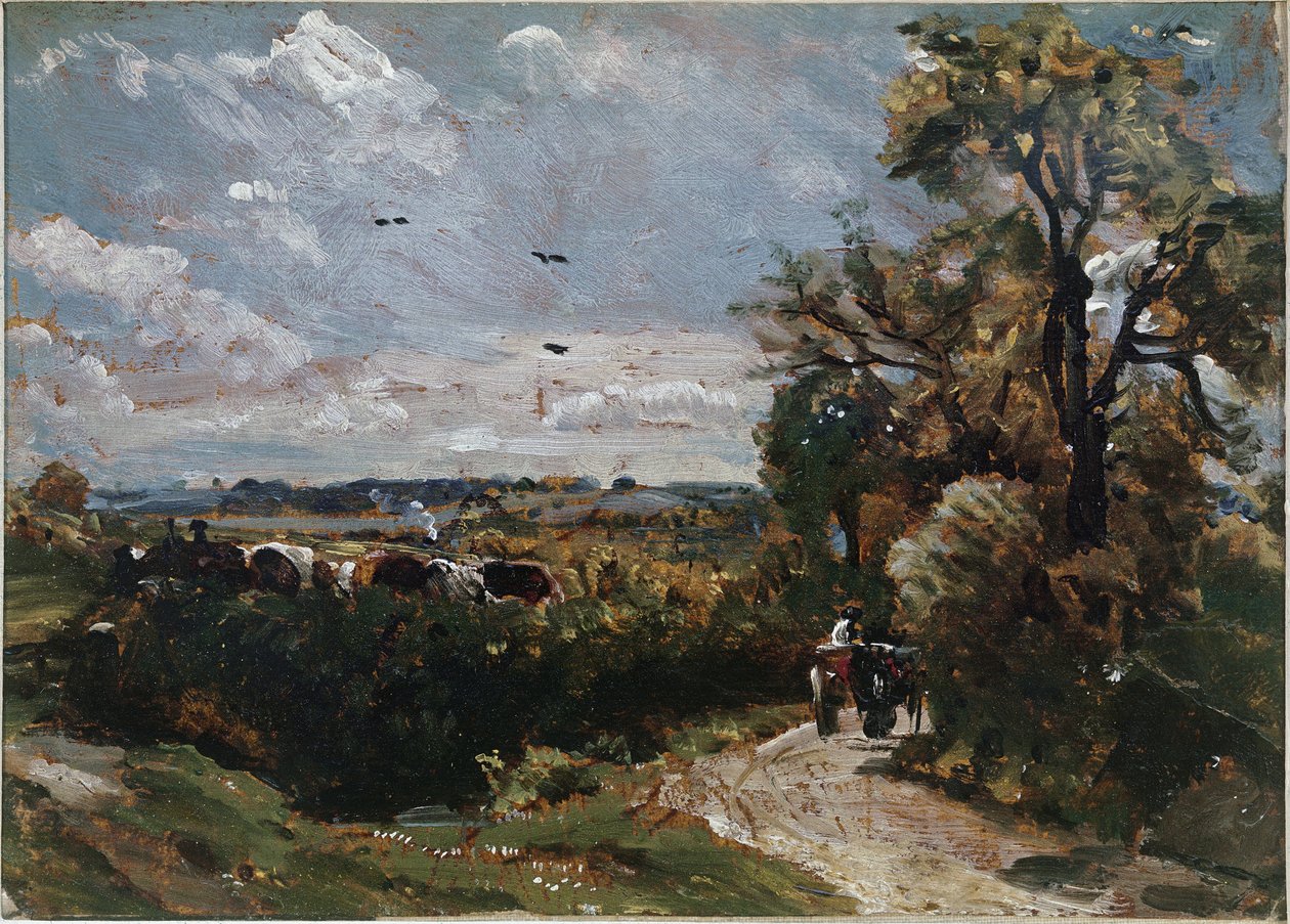 Wóz na drodze do Flatford (olej na płótnie) autorstwa John Constable