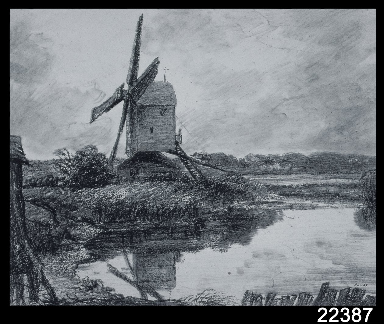 Młyn nad brzegiem rzeki Stour (węgiel na papierze) autorstwa John Constable