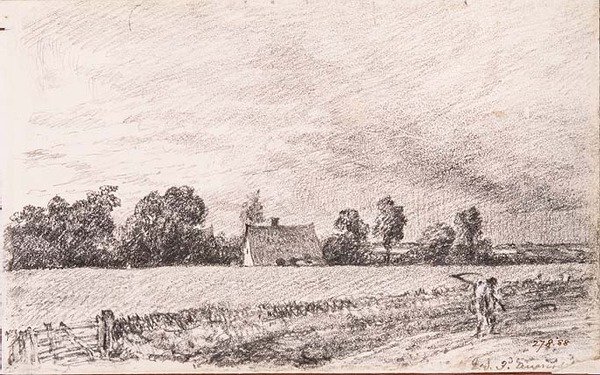 Domki i droga, East Bergholt, ołówek autorstwa John Constable