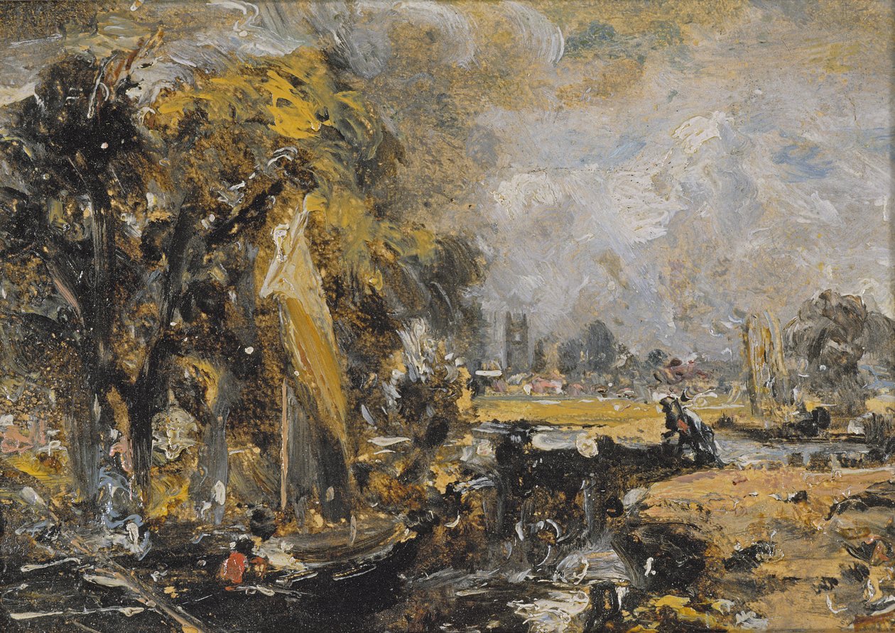 Dedham Lock, c.1819 (olej na papierze nałożony na płótno) autorstwa John Constable
