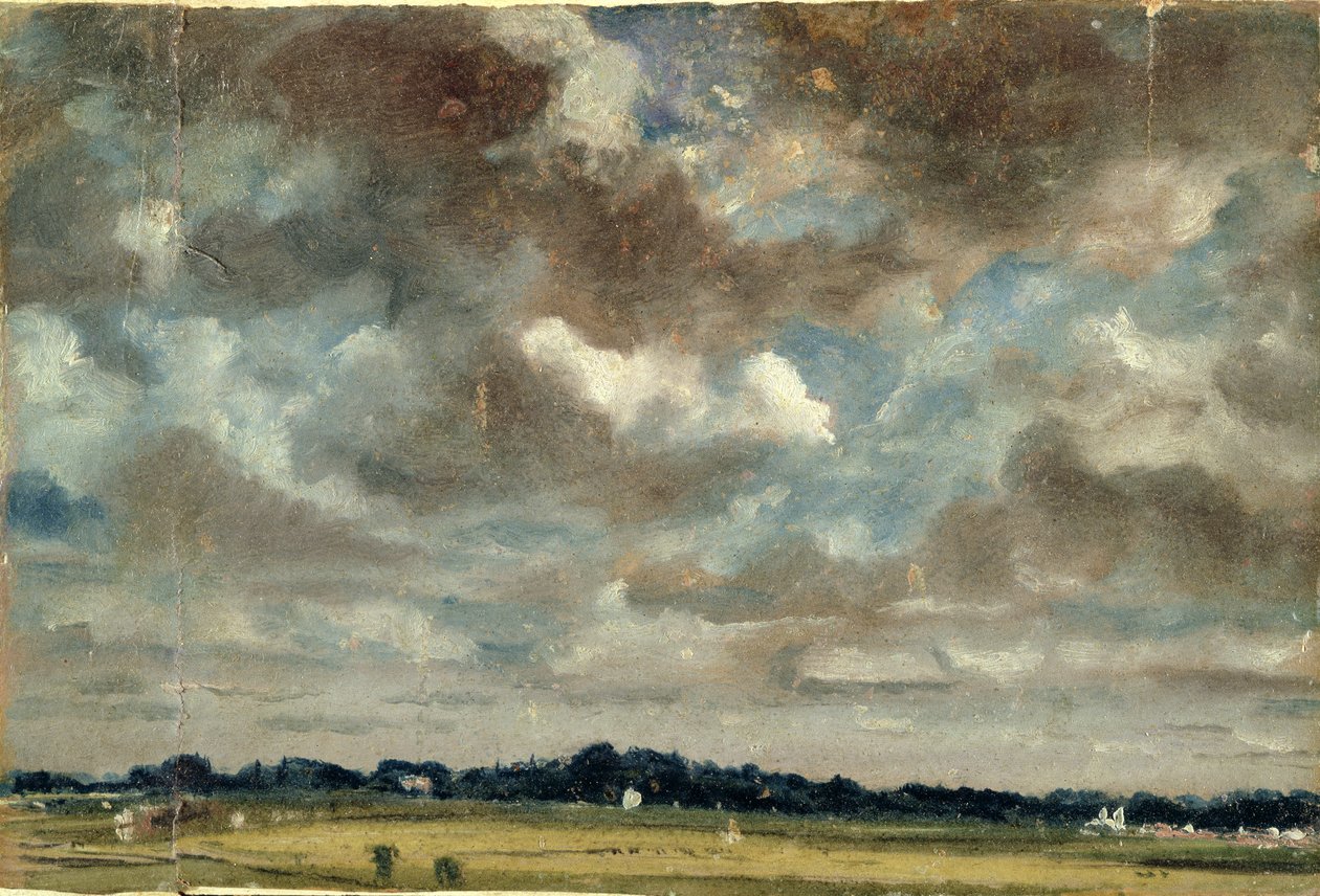 Rozległy krajobraz z szarymi chmurami, ok. 1821 (olej na papierze na płótnie) autorstwa John Constable