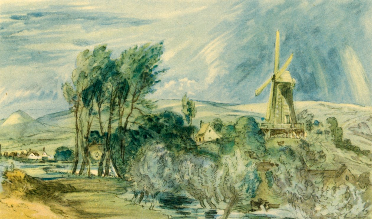 „Ford Road and Rope Walk pokazujący wiatrak, niedaleko Folkestone”, 1947. autorstwa John Constable