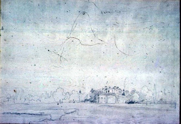 Dom z szpalerem drzew (ołówek) autorstwa John Constable