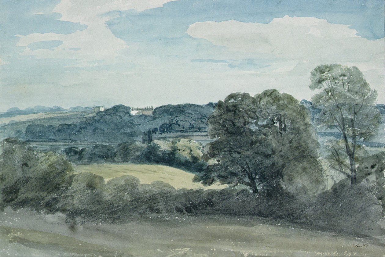 Krajobraz z budynkami w oddali (akwarela) autorstwa John Constable