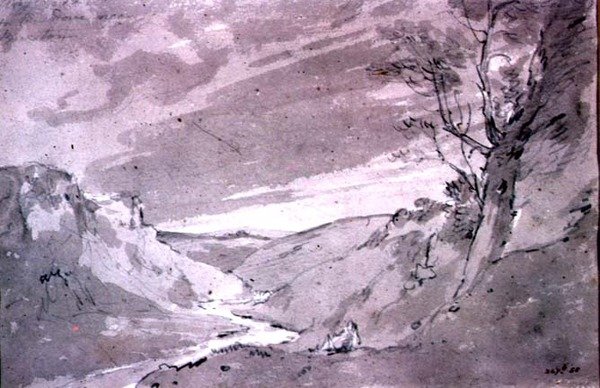 Na Gołębicy niedaleko Buxton, 1801 r. (mycie ołówkiem i sepią) autorstwa John Constable