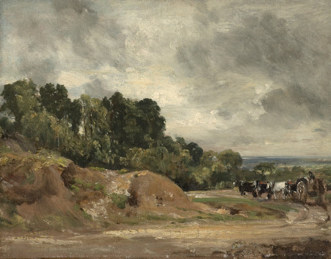Ławice i wóz i konie na Hampstead Heath, ok. 1820-25 autorstwa John Constable
