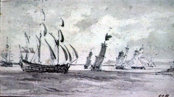 Wysyłka na wietrze nad Tamizą lub Medway (grafit na papierze) autorstwa John Constable