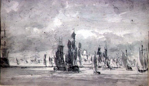 Wysyłka pod zachmurzonym niebem nad Tamizą (grafit na papierze) autorstwa John Constable