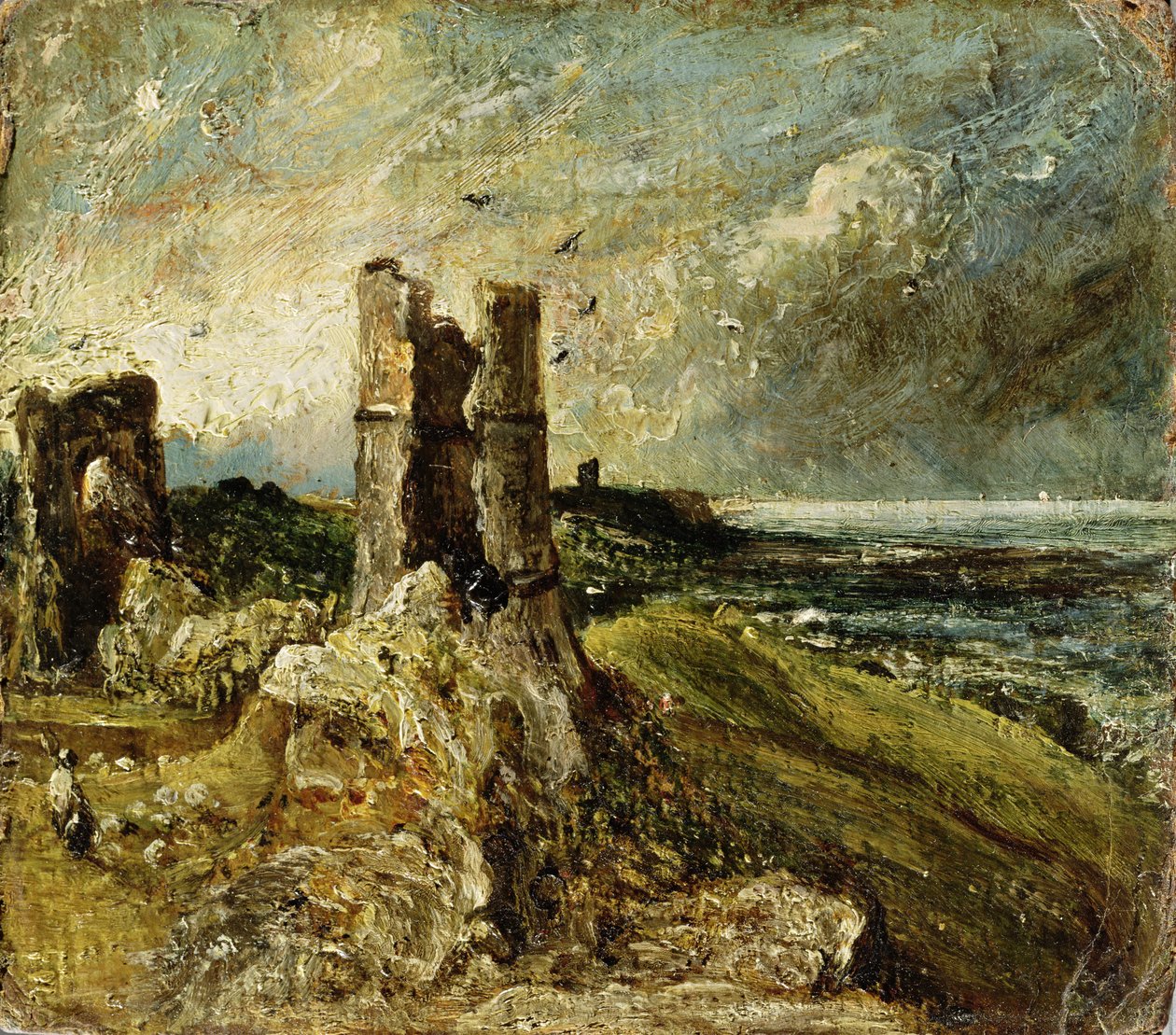 Szkic zamku Hadleigh (recto) (olej na tartaku) autorstwa John Constable