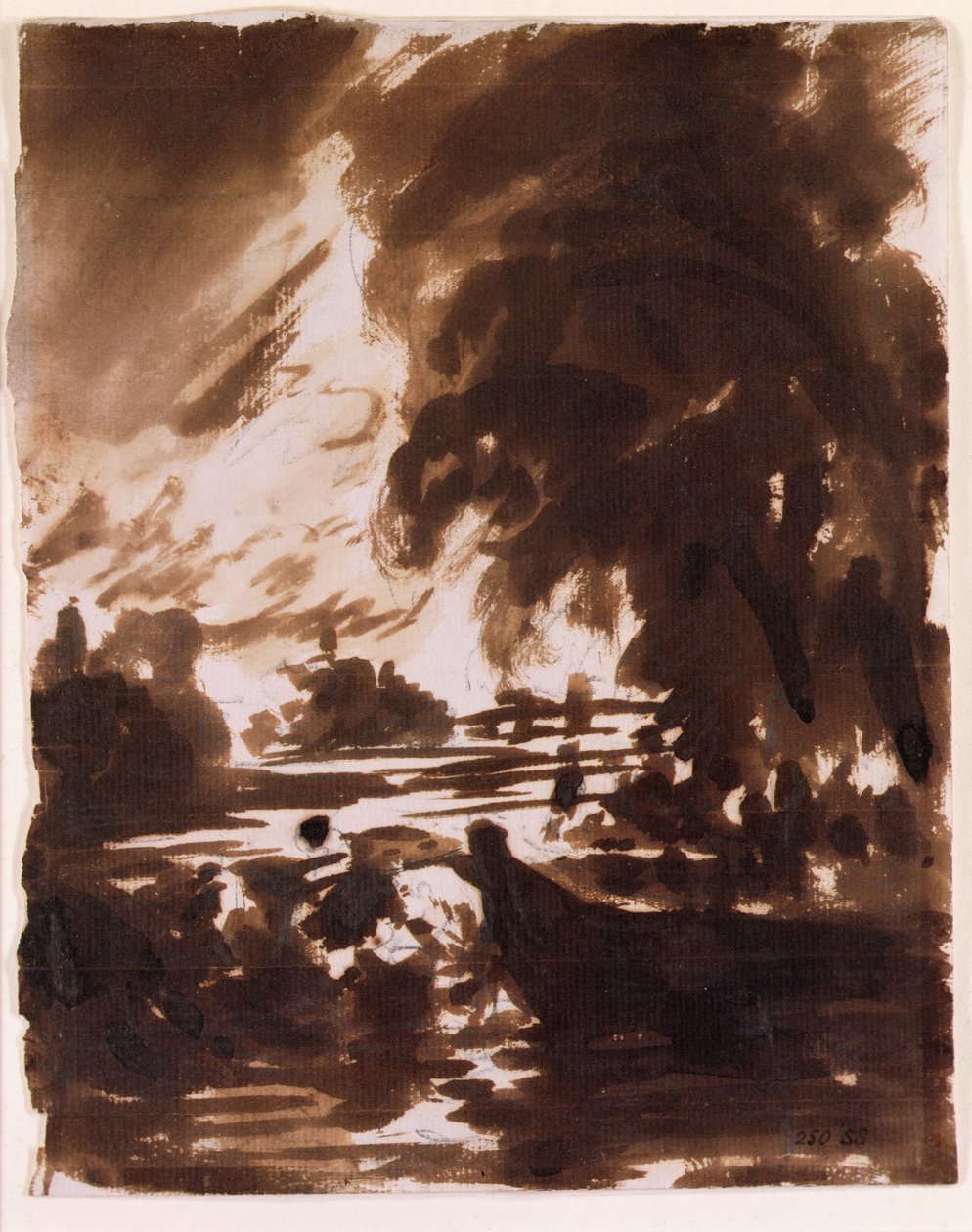 Drzewa i odcinek wody na Stour (brązowy wash) autorstwa John Constable