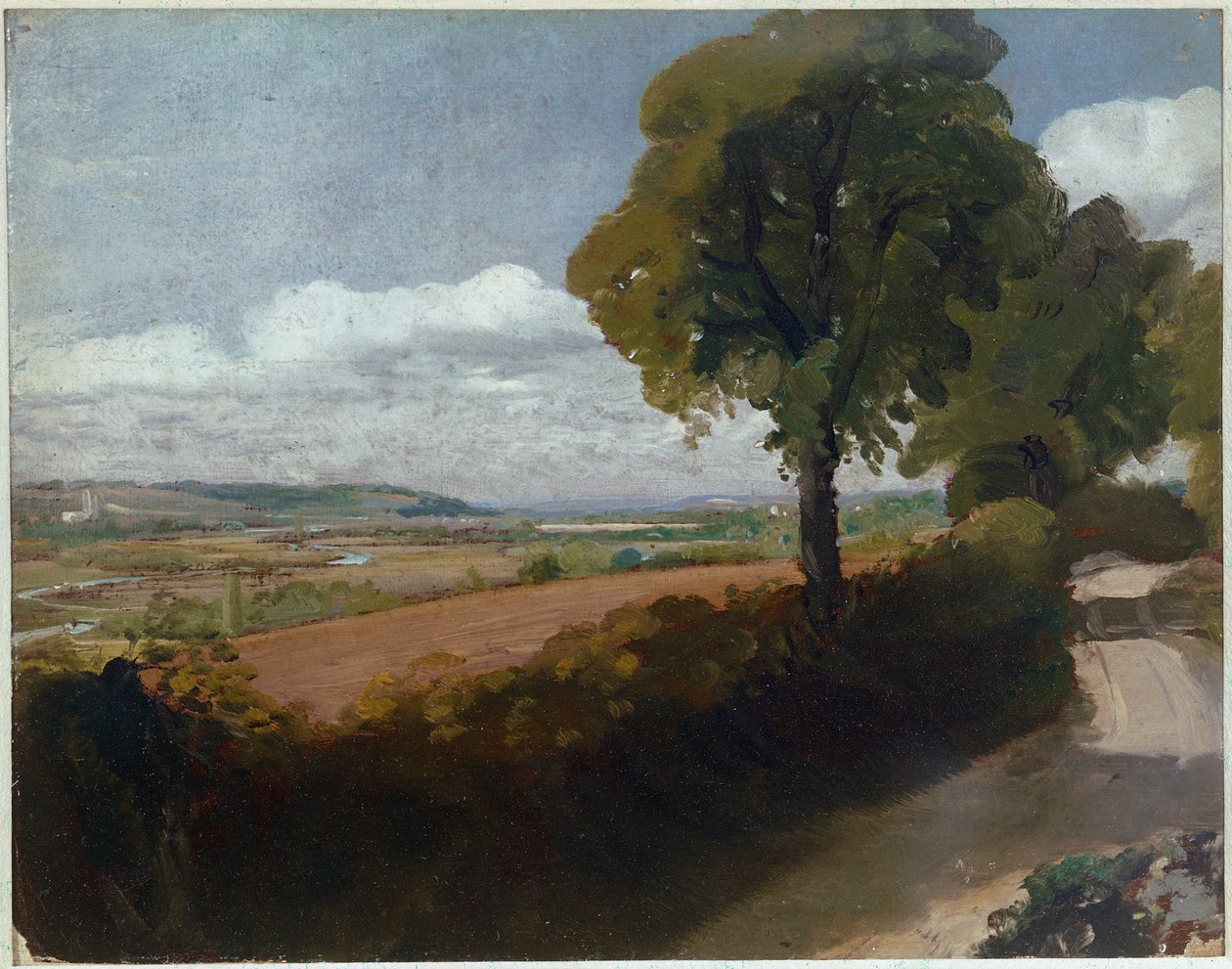 Widok na Dedham z alei prowadzącej z kościoła East Bergholt do Flatford (olej na płótnie) autorstwa John Constable