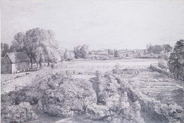 Widok na East Bergholt nad ogrodem kuchennym Golding, dom Constable