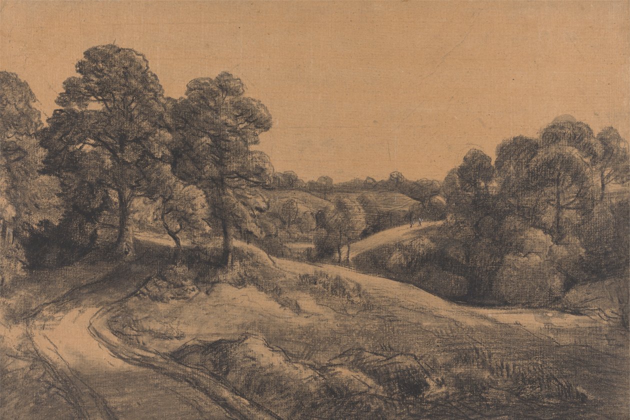 Zalesione zbocze z cofającą się drogą autorstwa John Constable