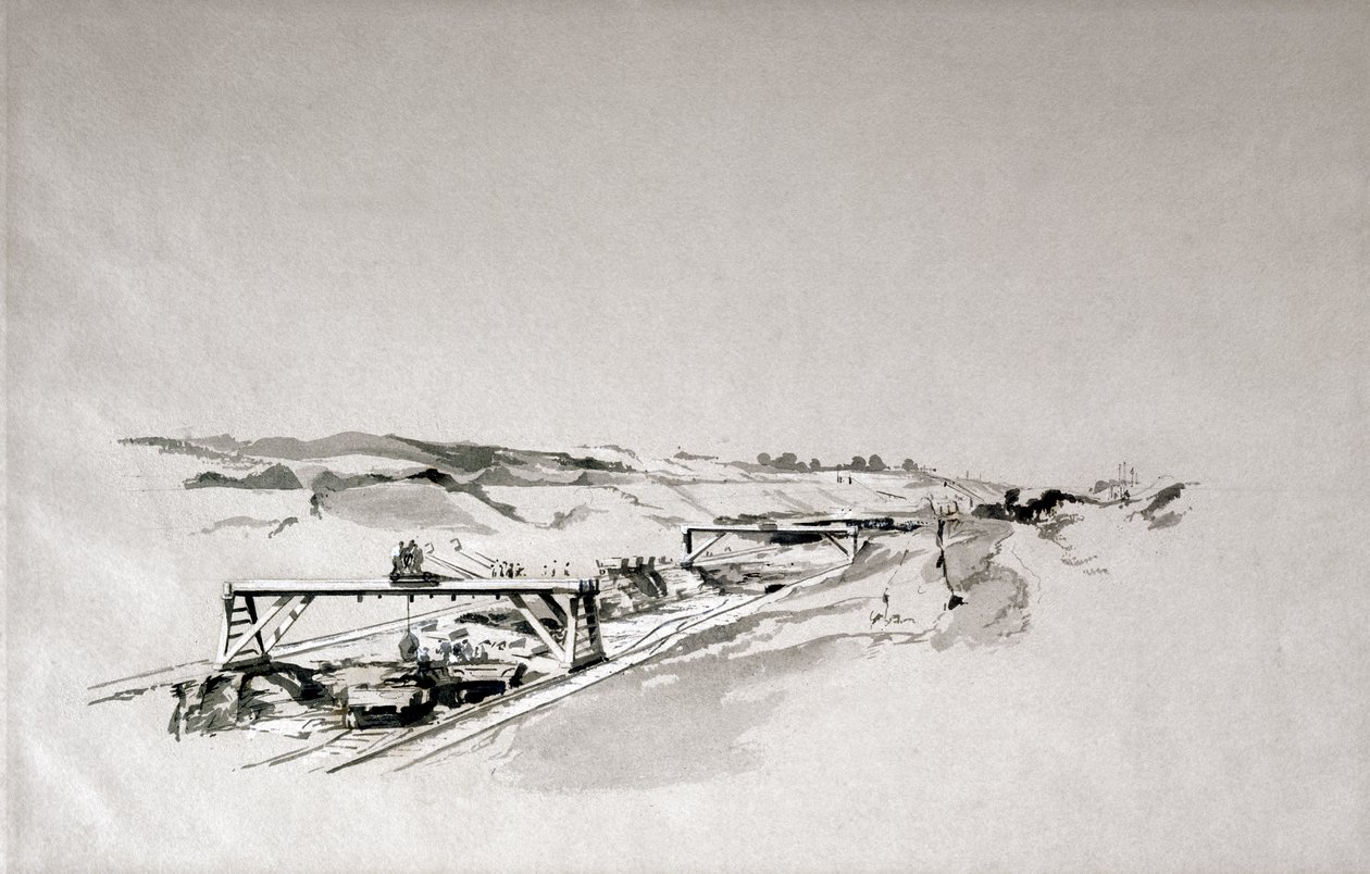 Blisworth Cutting, Northamptonshire, wrzesień 1838 (pióro i atrament oraz pranie na papierze) autorstwa John Cooke Bourne