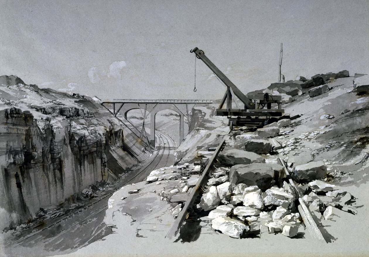 Blisworth Cutting, Northamptonshire, z góry, 2 lipca 1837 (pióro i atrament oraz pranie na papierze) autorstwa John Cooke Bourne