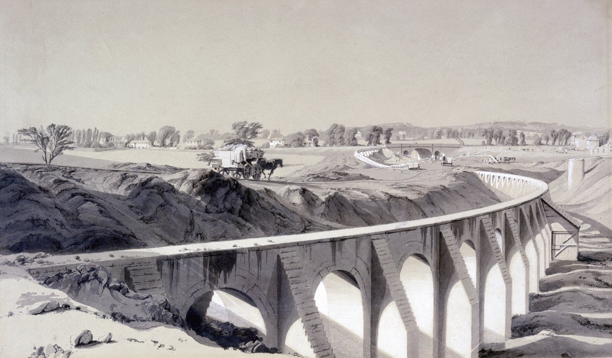 Ściana graniczna, stacja Camden Town, 14 października 1836 (pióro i atrament oraz pranie na papierze) autorstwa John Cooke Bourne