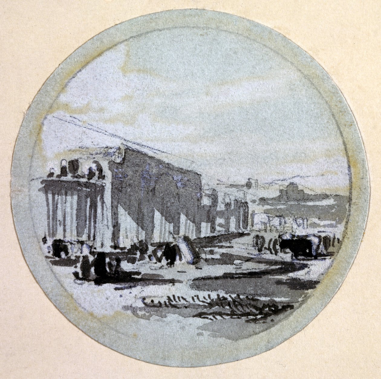 Budynek, London & Birmingham Railway, ok. 1838 (pióro i atrament oraz pranie na papierze) autorstwa John Cooke Bourne