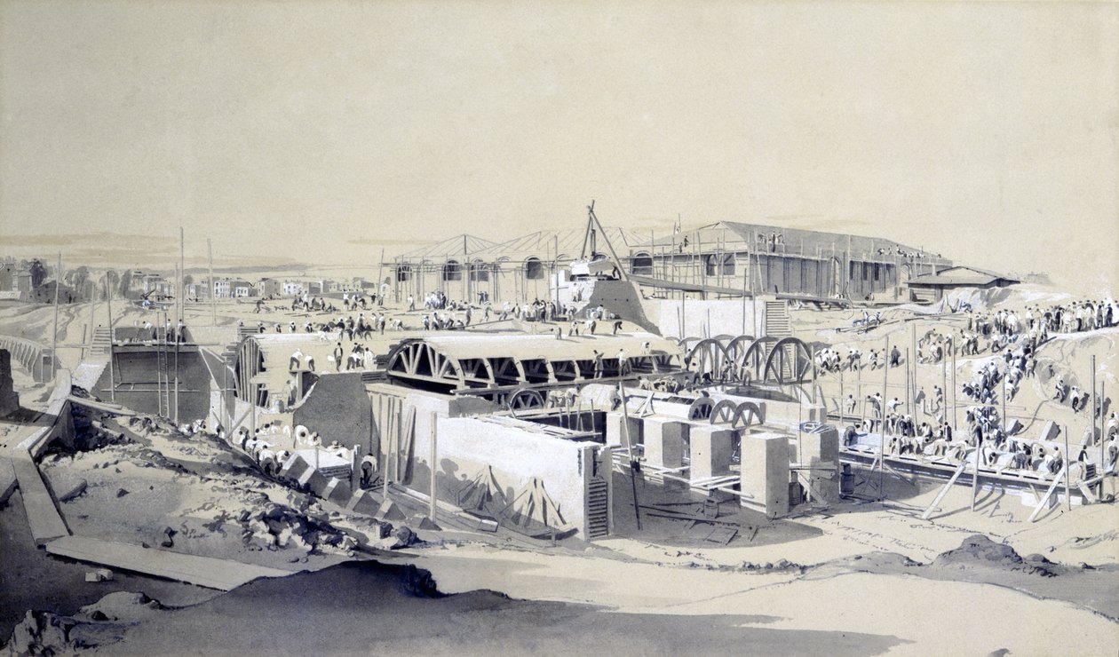 Budowa Maszynowni Stacjonarnej, Camden Town, 26 kwietnia 1837 (pióro i atrament oraz pranie na papierze) autorstwa John Cooke Bourne