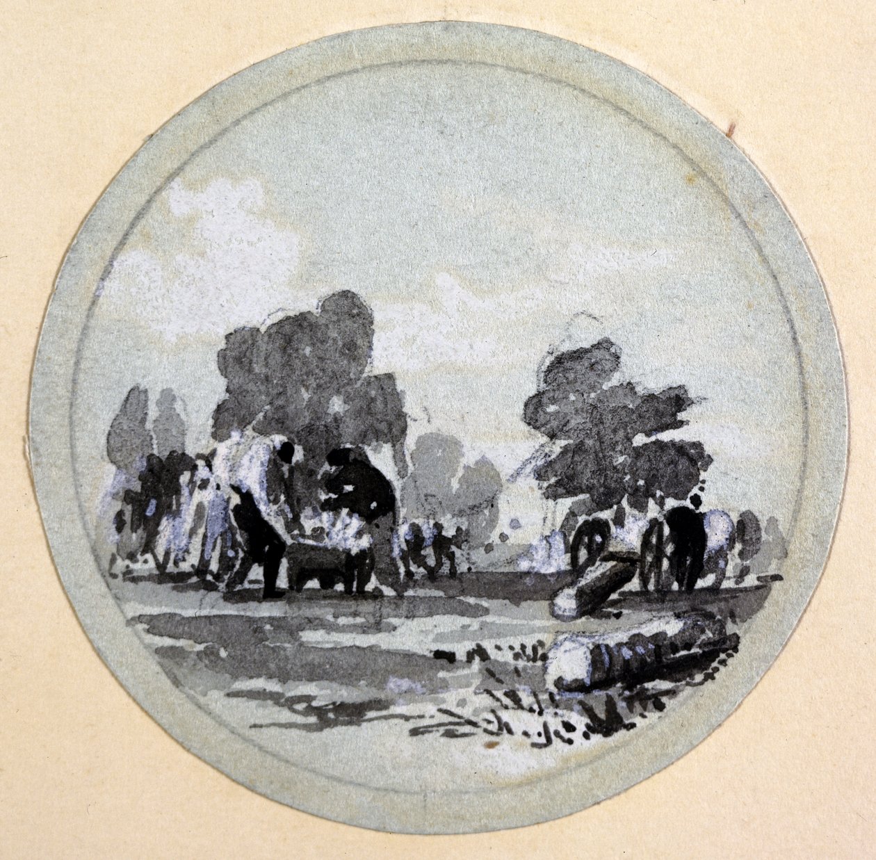 Sprzątanie, London & Birmingham Railway, ok. 1838 (pióro i atrament oraz pranie na papierze) autorstwa John Cooke Bourne