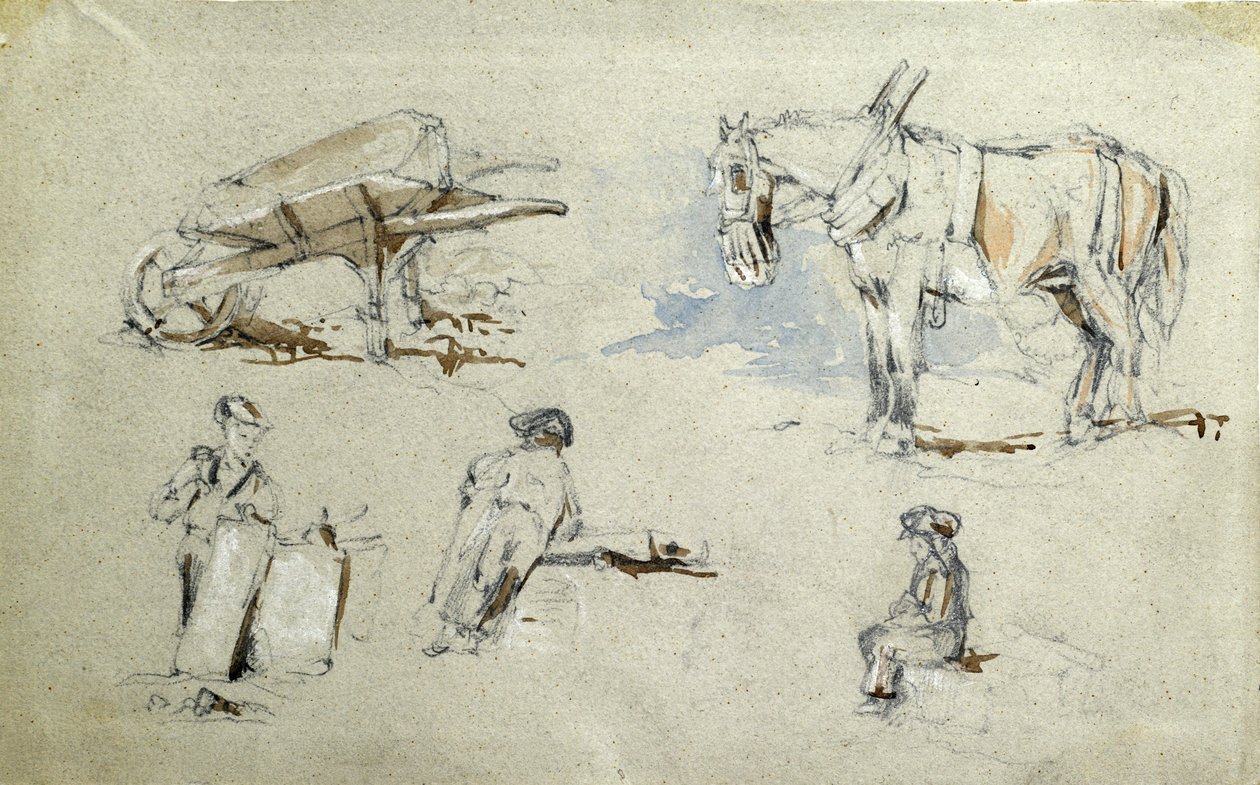 Budowa kolei londyńskiej i Birmingham, ok. 1835-38 (ołówek z rozmyciem na papierze; szkic złożony) autorstwa John Cooke Bourne