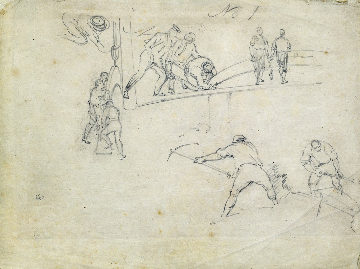 Lontoon ja Birminghamin rautatien rakentaminen, n. 1835 (kynä paperille; yhdistelmäluonnos) kiillotus autorstwa John Cooke Bourne