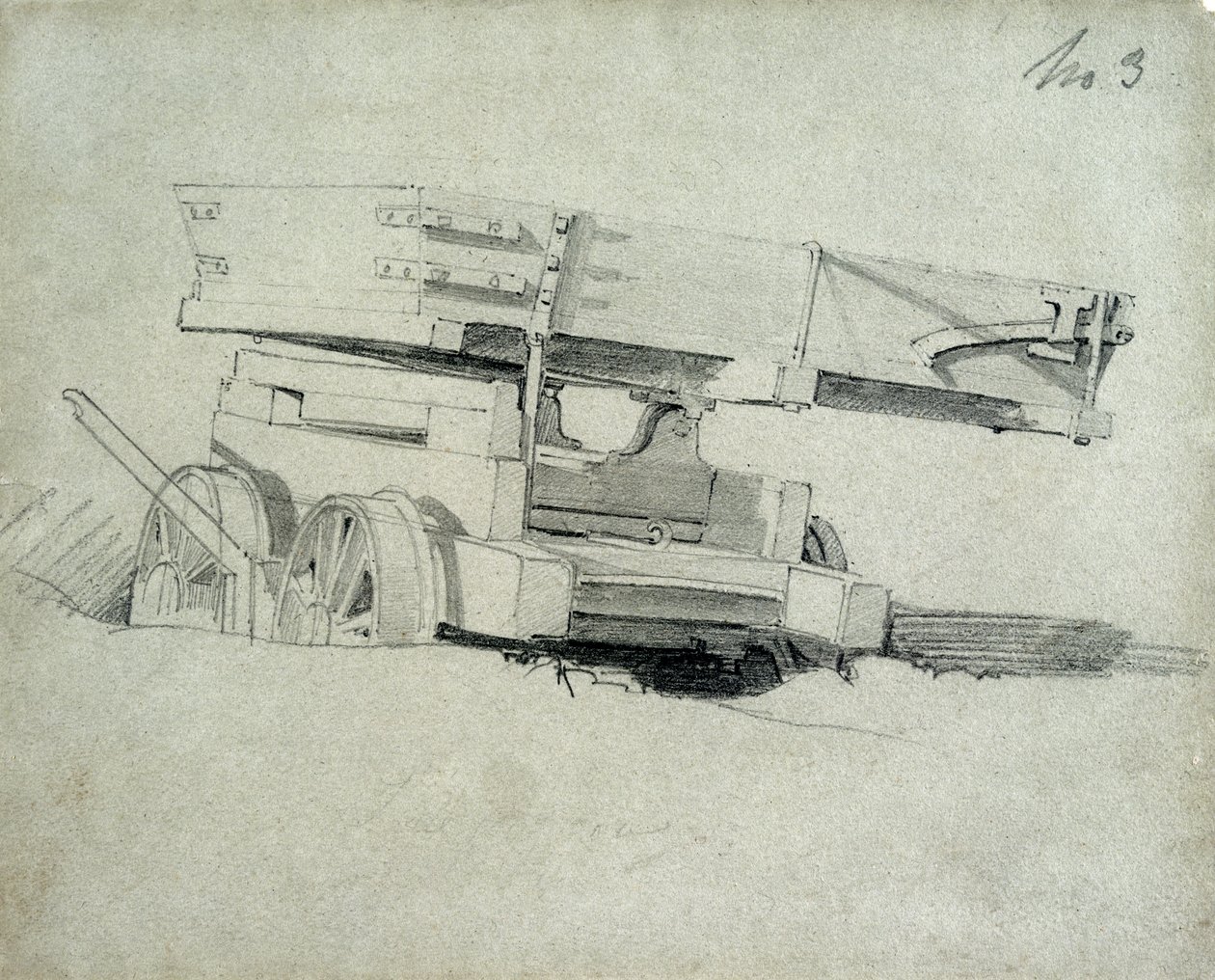 Wagon z wywrotką wykonawców, nr 3, lata 30. XIX wieku (pióro i atrament oraz pranie na papierze) autorstwa John Cooke Bourne