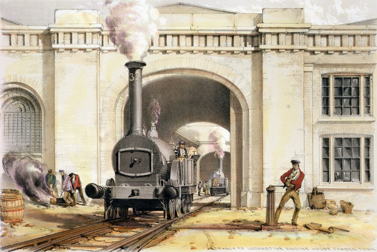 Wejście do lokomotywowni, Camden Town, wyryte przez artystę, 1839 autorstwa John Cooke Bourne