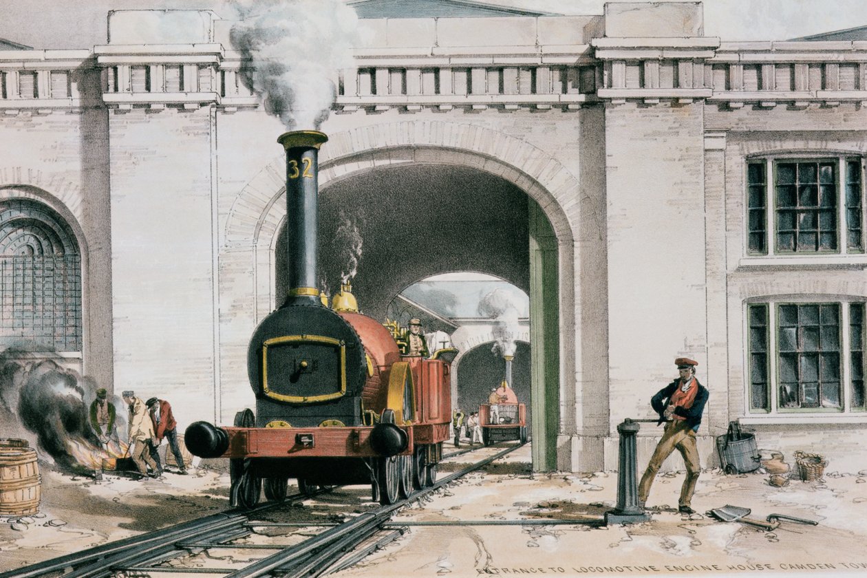 Wejście do Lokomotywowni, Camden Town, Londyn, 1839 autorstwa John Cooke Bourne