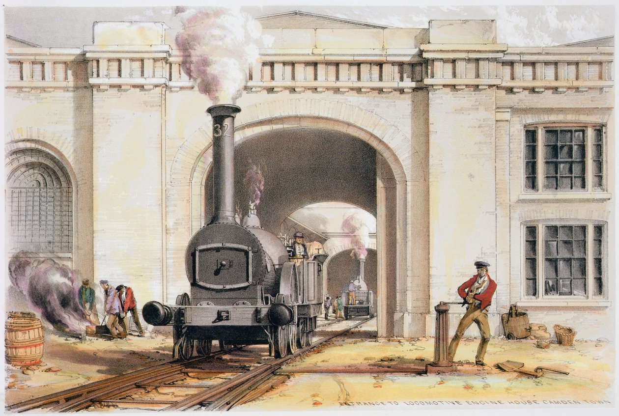 Wejście do lokomotywowni, Camden Town, Londyn, 1839 autorstwa John Cooke Bourne