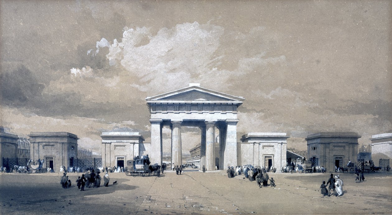 Euston Arch, kwiecień 1838 (pióro i atrament i pranie na papierze) autorstwa John Cooke Bourne