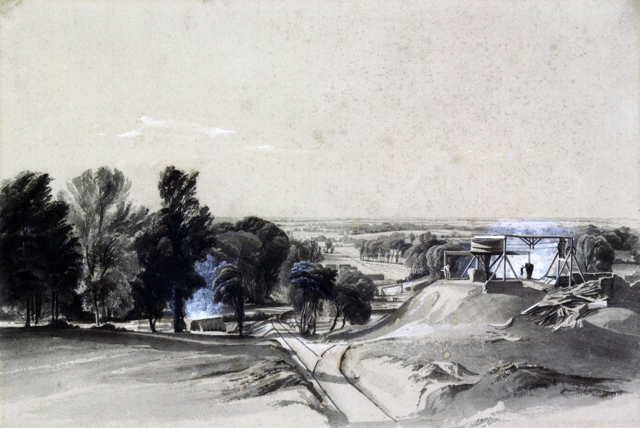 Z góry, Kilsby Tunnel, Northamptonshire, 20 lipca 1837 (pióro i atrament oraz pranie na papierze) autorstwa John Cooke Bourne