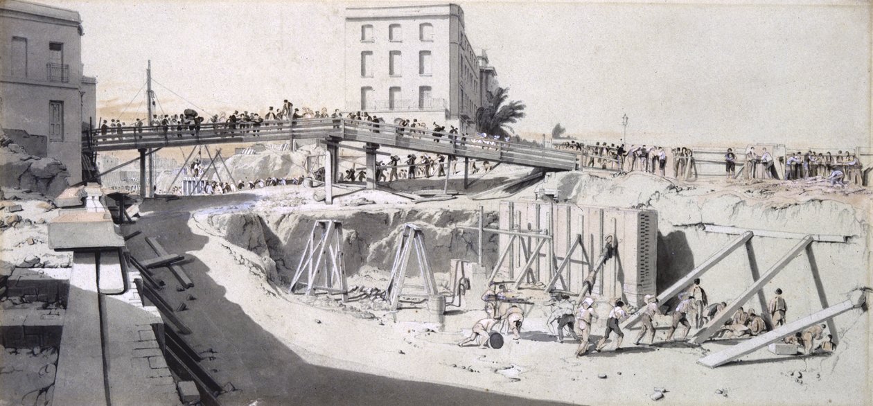 Granby Street, Hampstead Road, 13 sierpnia 1836 (pióro i atrament oraz pranie na papierze) autorstwa John Cooke Bourne