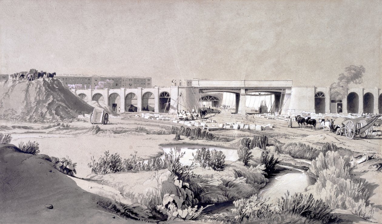 Hampstead Road Bridge, 5 października 1836 (pióro i atrament oraz pranie na papierze) autorstwa John Cooke Bourne