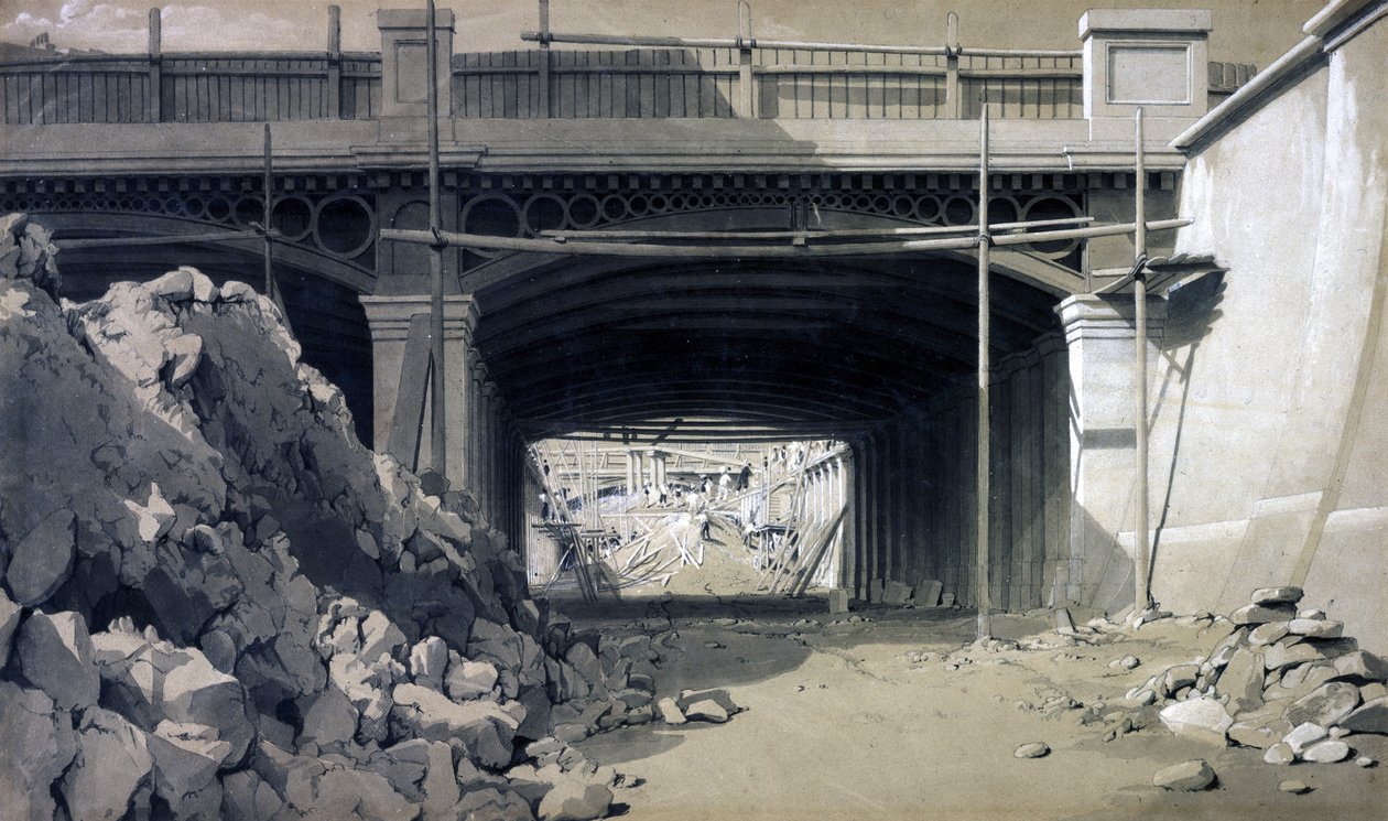 Hampstead Road Bridge, wrzesień 1836 (pióro i atrament oraz pranie na papierze) autorstwa John Cooke Bourne